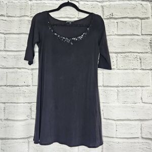 Eileen Fisher 100% Silk Bedazzle Sequined Embellished Shift Dress Black Size XS